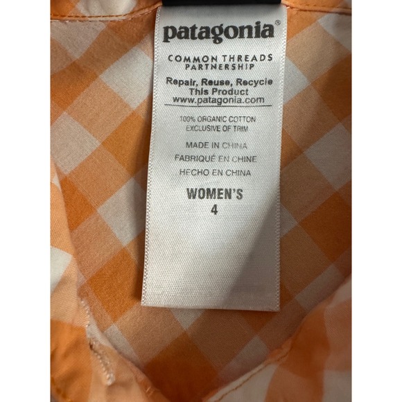 Patagonia Womens‎ Button Up Shirt  Orange White Gingham Check Organic Cotton - Picture 8 of 8